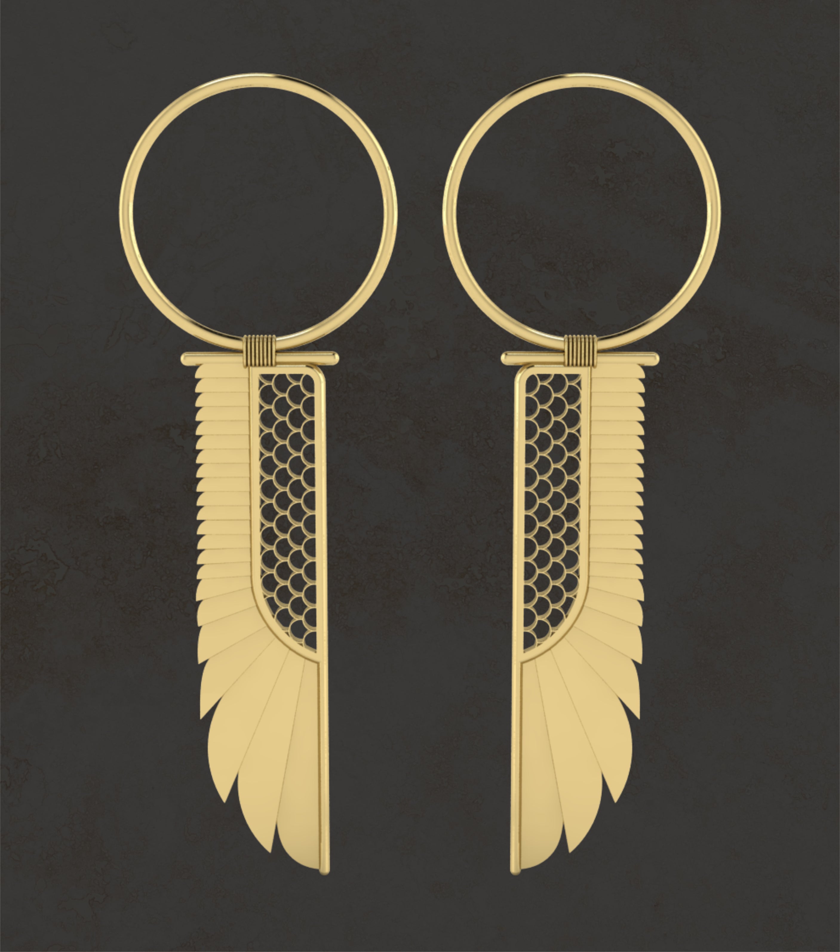 18K Yellow Gold Plated Shen Wing Earrings