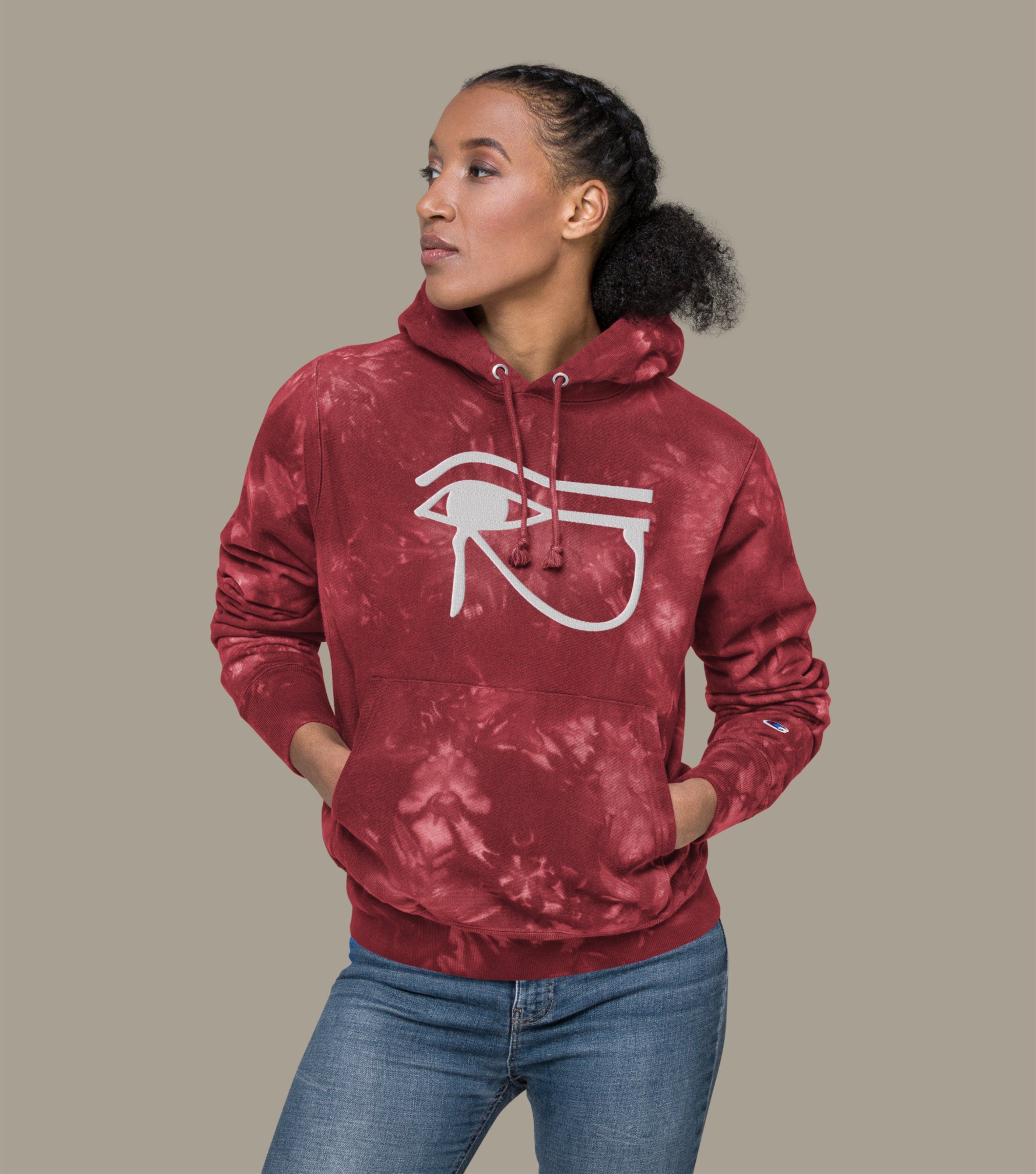 Unisex Large Embroidery Utchat Tie-dye Hoodie