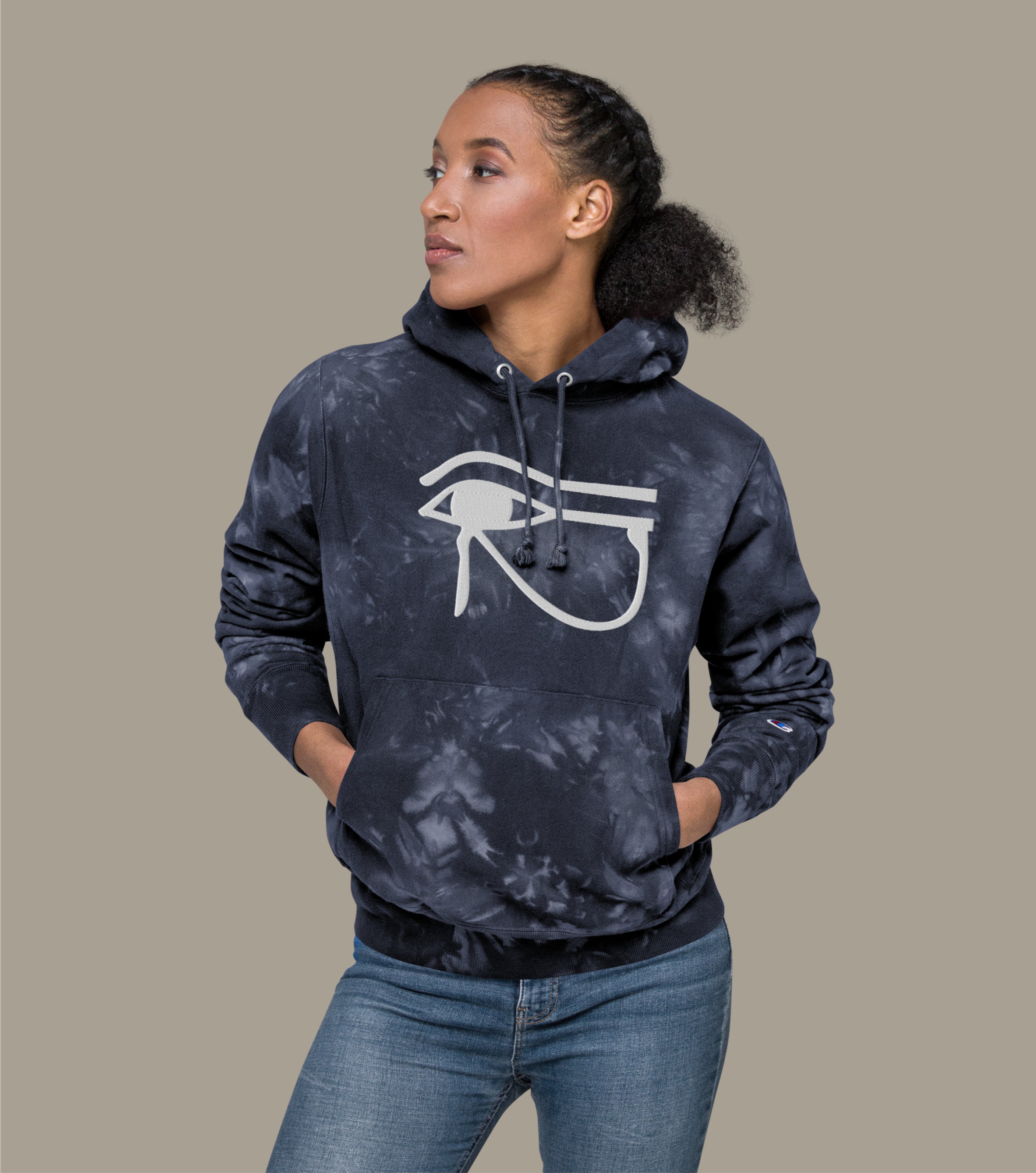 Unisex Large Embroidery Utchat Tie-dye Hoodie